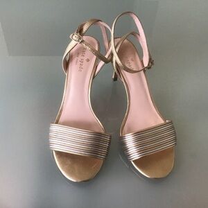 Kate Spade Jasmyne Gold Silver Metallic Leather High Heel Ankle Wrap Sandals 8.5